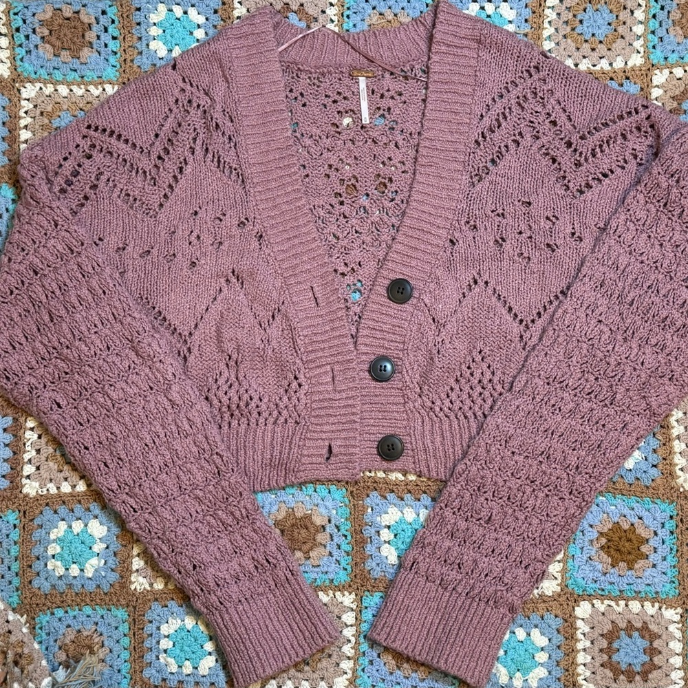 Free People Cropped Chloe Cardigan Medium Pressed Flowers - Picture 9 of 13